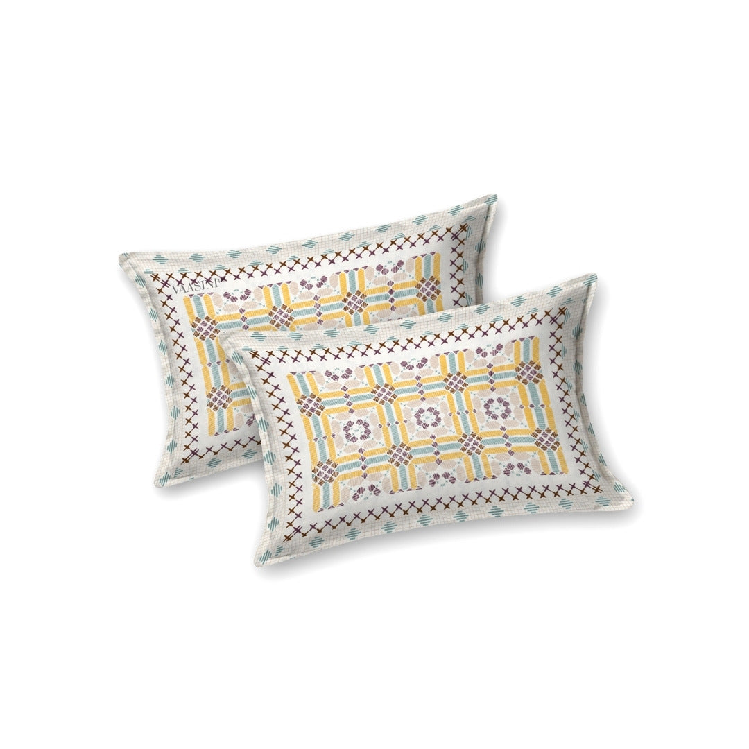 Tribal Frame Lavender & Gold Pure Cotton King Size Bedsheet