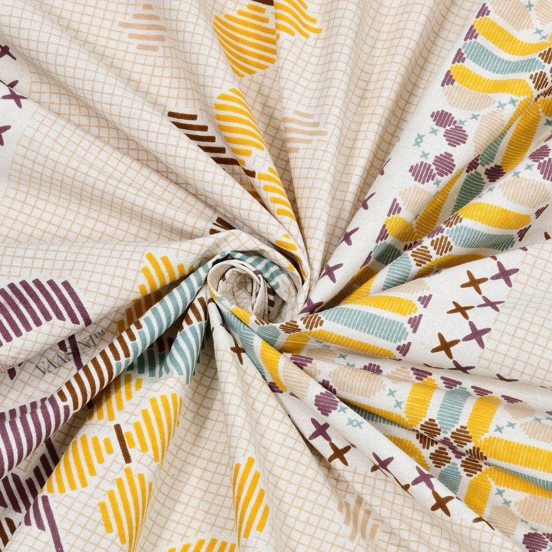 Tribal Frame Lavender & Gold Pure Cotton King Size Bedsheet