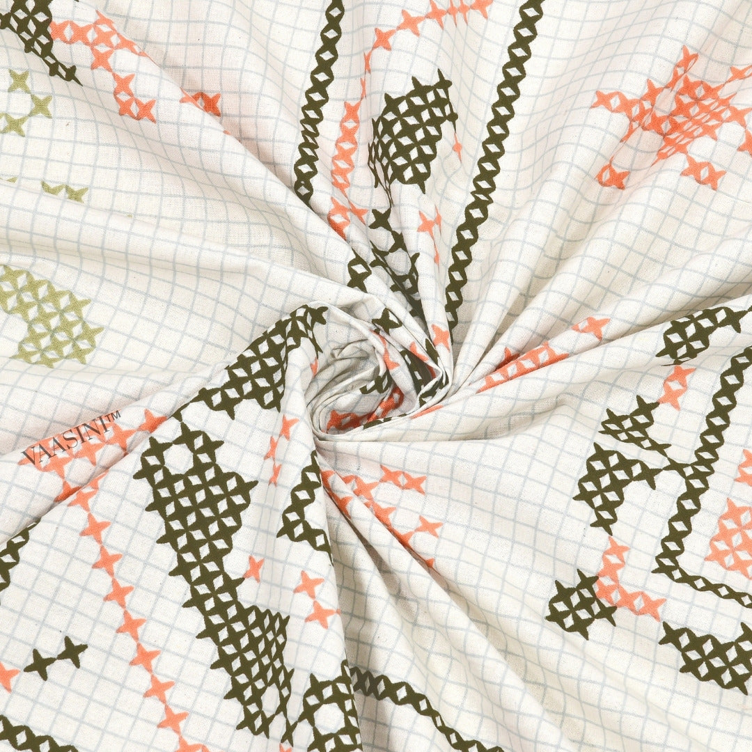 Regal Tulip Moss & Coral Pure Cotton King Size Bedsheet