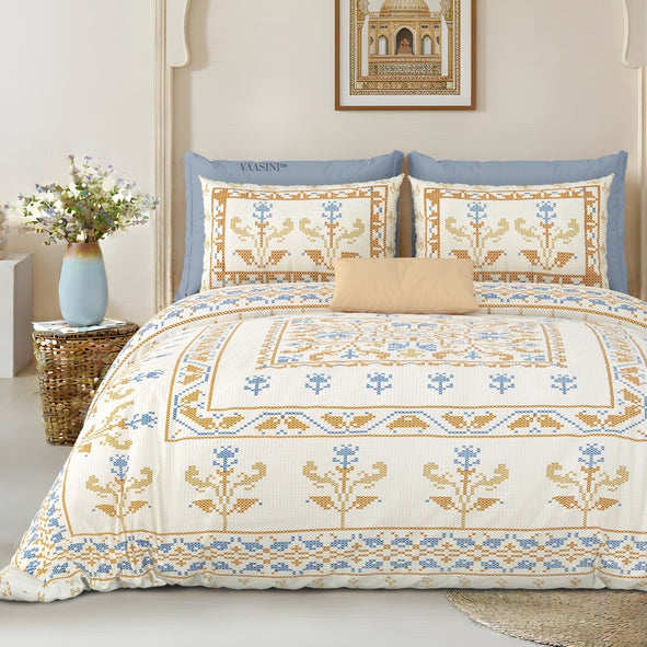 Regal Tulip Ocean & Mustard Pure Cotton King Size Bedsheet