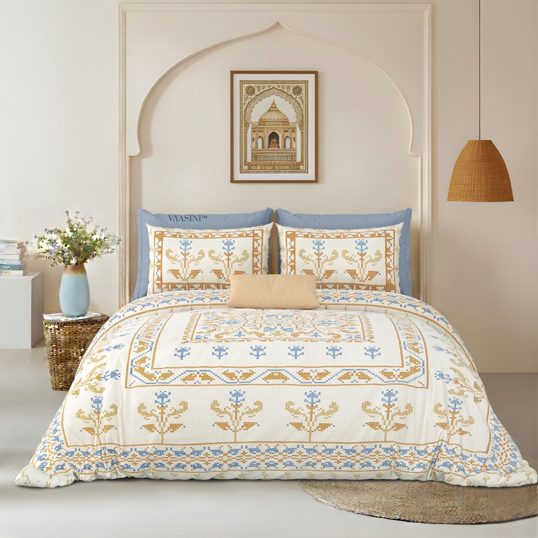 Regal Tulip Ocean & Mustard Pure Cotton King Size Bedsheet