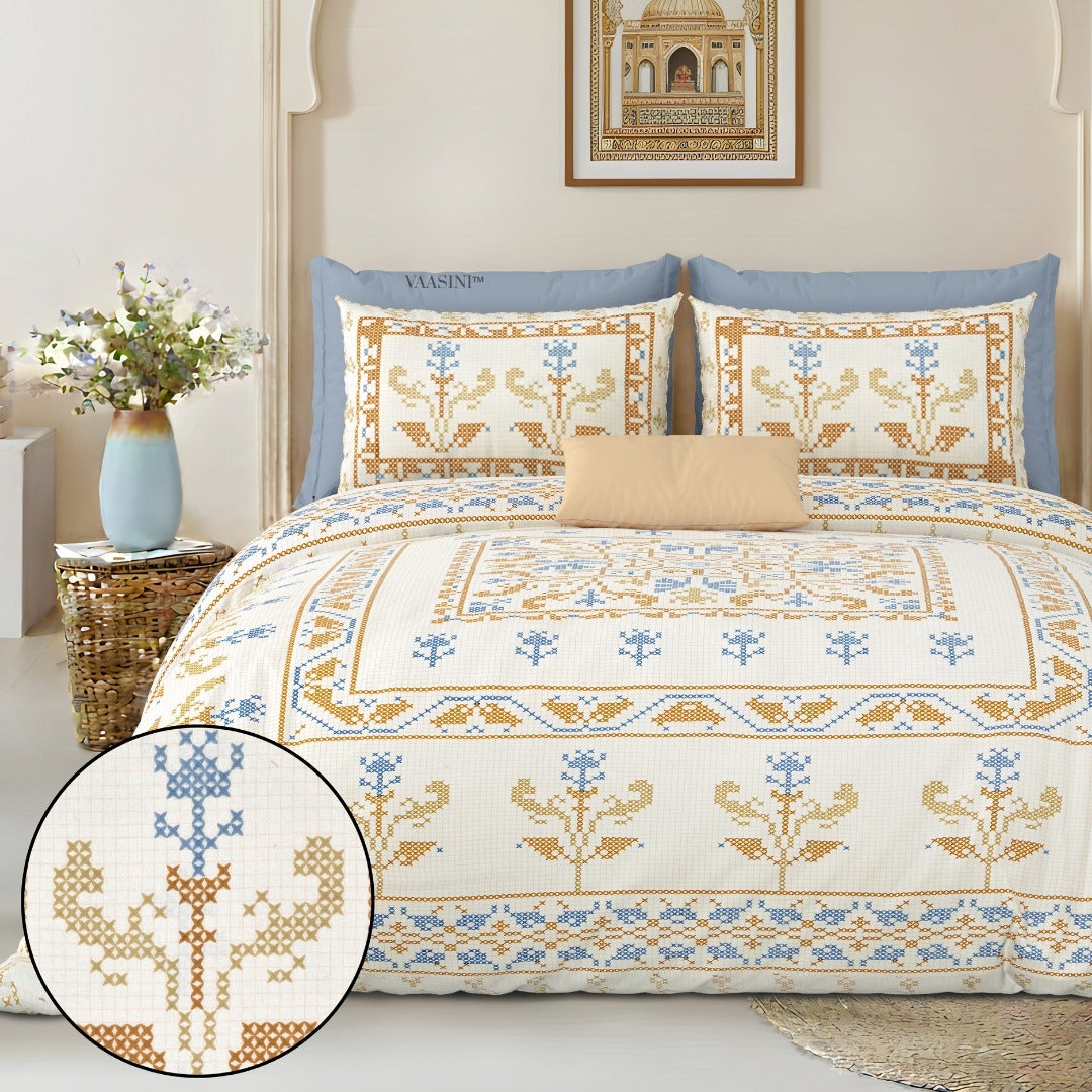 Regal Tulip Ocean & Mustard Pure Cotton King Size Bedsheet