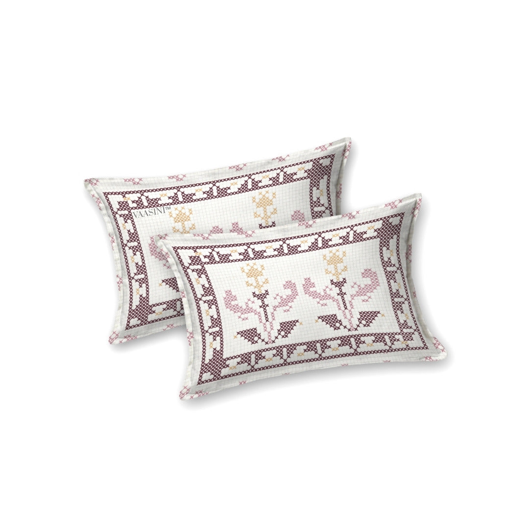 Regal Tulip Mauve & Wine Pure Cotton King Size Bedsheet