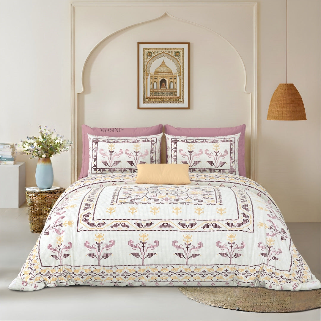 Regal Tulip Mauve & Wine Pure Cotton King Size Bedsheet