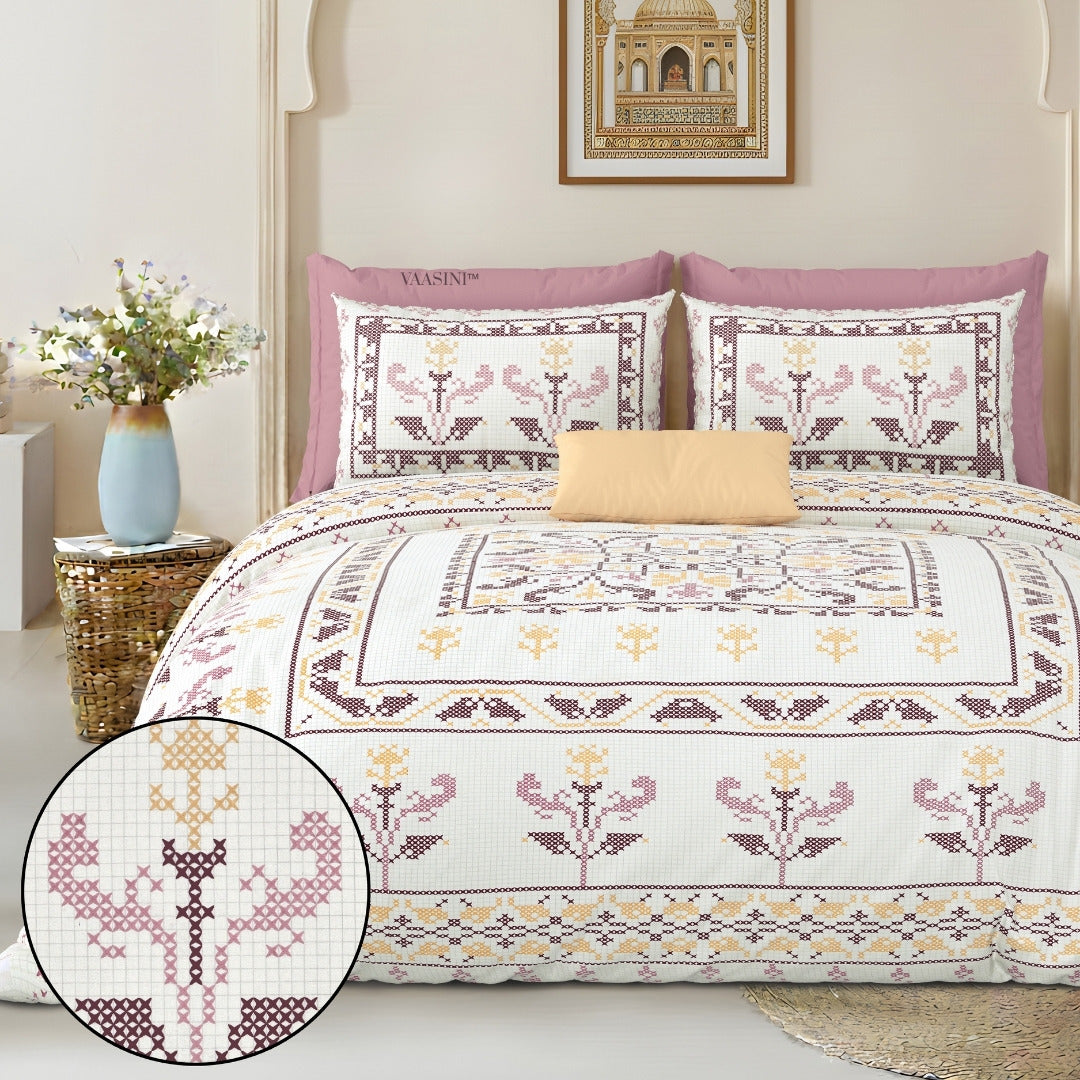 Regal Tulip Mauve & Wine Pure Cotton King Size Bedsheet