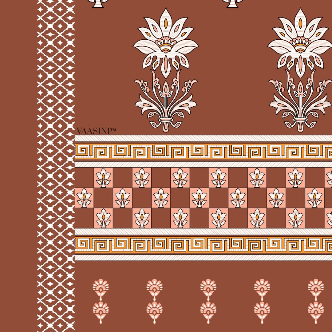 Heritage Bloom Edition Terracotta Rust Premium Pure Cotton King Size Bedsheet