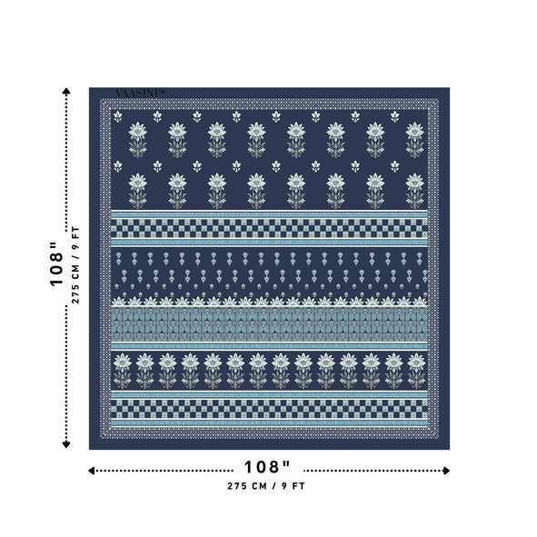 Heritage Bloom Edition Deep Navy & Ocean Blue Premium Pure Cotton King Size Bedsheet