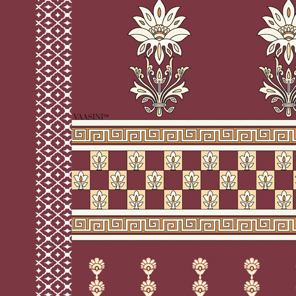 Heritage Bloom Edition Rich Wine Burgundy Premium Pure Cotton King Size Bedsheet