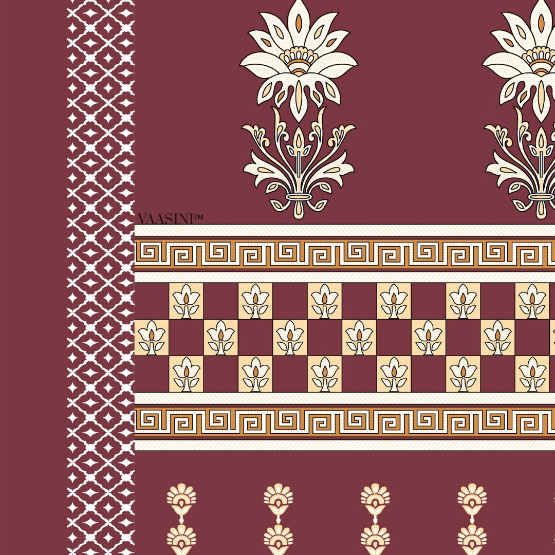 Heritage Bloom Edition Rich Wine Burgundy Premium Pure Cotton King Size Bedsheet