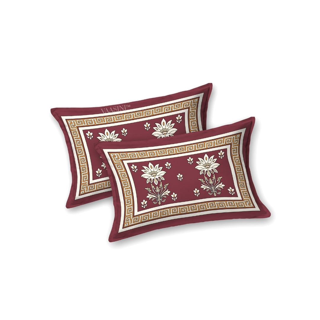 Heritage Bloom Edition Rich Wine Burgundy Premium Pure Cotton King Size Bedsheet