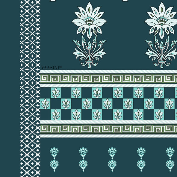 Heritage Bloom Edition Dark Teal & Mint Premium Pure Cotton King Size Bedsheet
