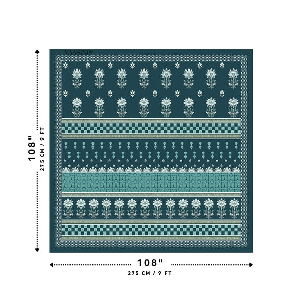 Heritage Bloom Edition Dark Teal & Mint Premium Pure Cotton King Size Bedsheet