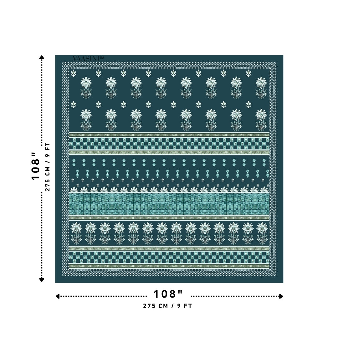 Heritage Bloom Edition Dark Teal & Mint Premium Pure Cotton King Size Bedsheet