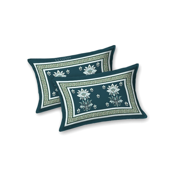 Heritage Bloom Edition Dark Teal & Mint Premium Pure Cotton King Size Bedsheet