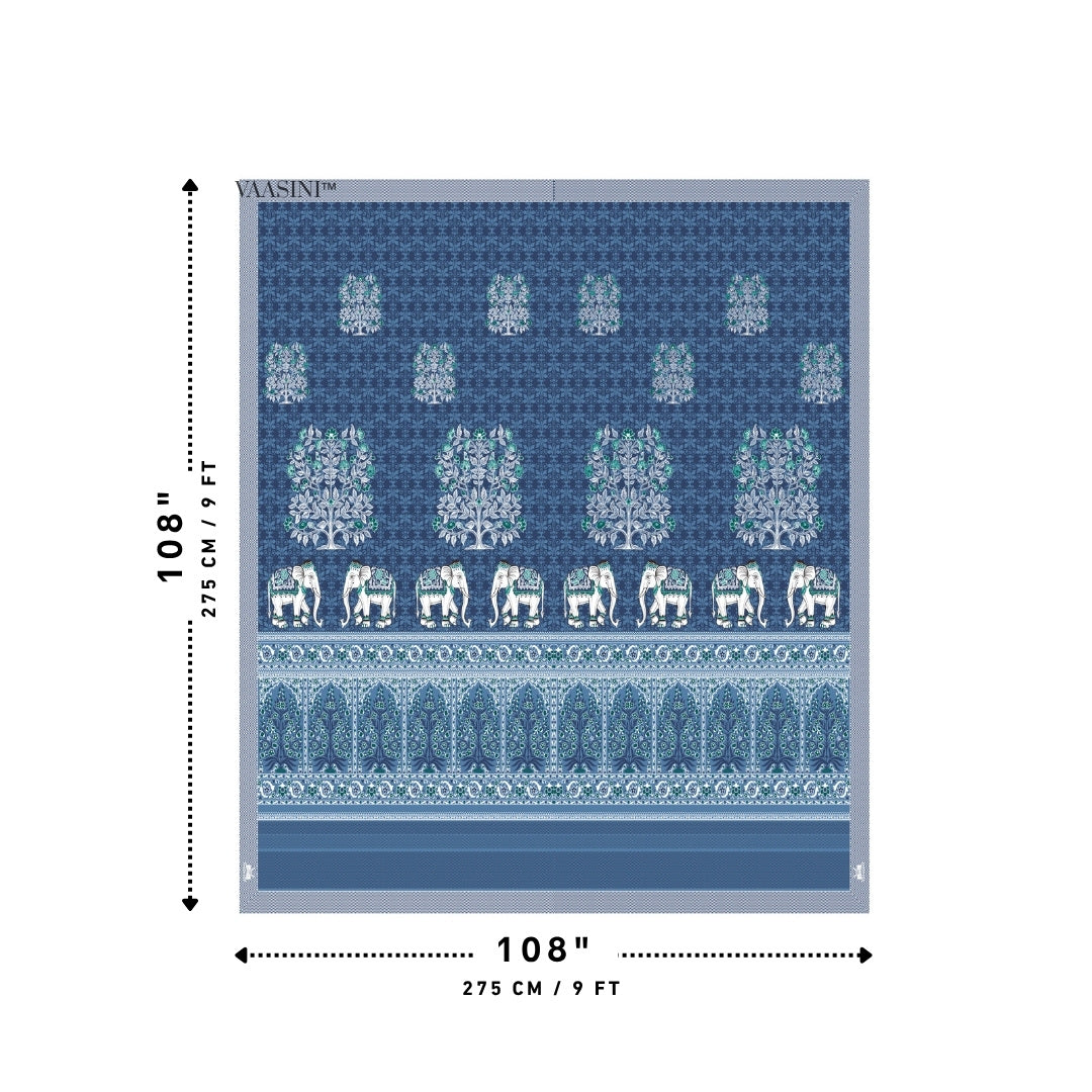 Royal Caravan Elephant Print Cobalt Blue Pure Cotton King Size Bedsheet