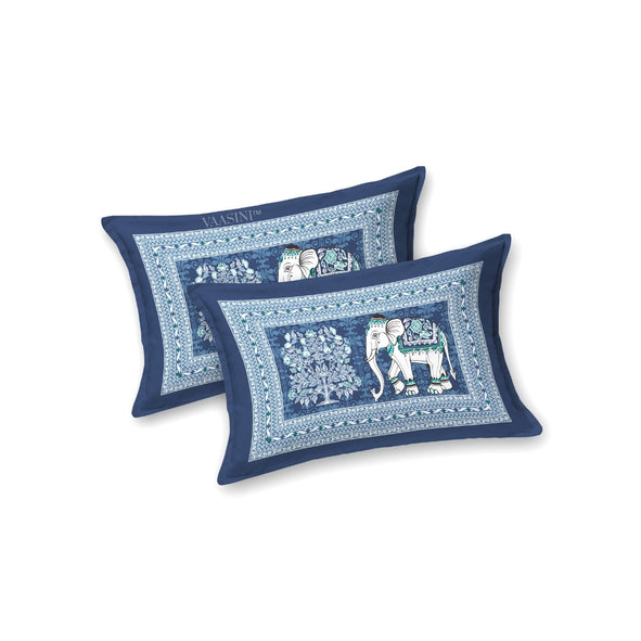 Royal Caravan Elephant Print Cobalt Blue Pure Cotton King Size Bedsheet