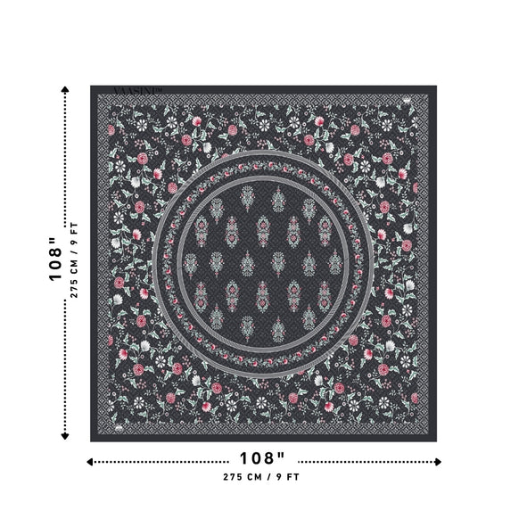 Shahi Darbar Central Medallion Deep Ink Navy Premium Pure Cotton King Size Bedsheet