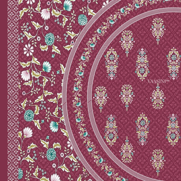 Shahi Darbar Central Medallion Berry Maroon Premium Pure Cotton King Size Bedsheet