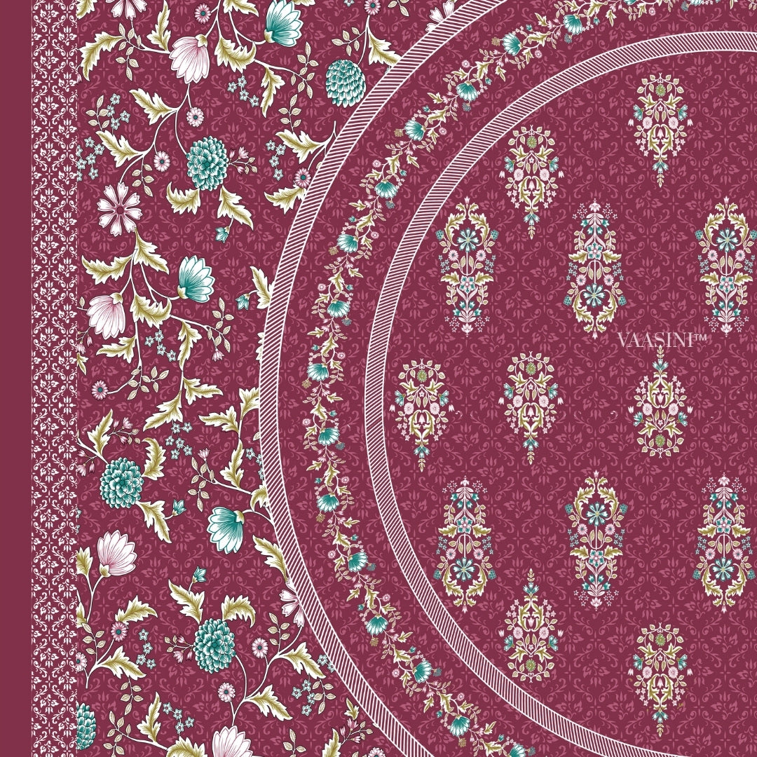 Shahi Darbar Central Medallion Berry Maroon Premium Pure Cotton King Size Bedsheet
