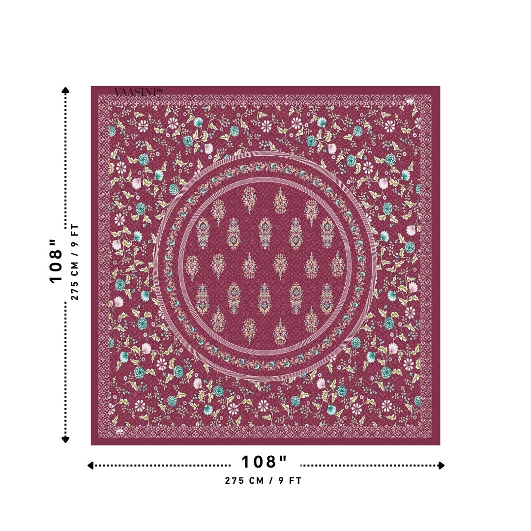 Shahi Darbar Central Medallion Berry Maroon Premium Pure Cotton King Size Bedsheet