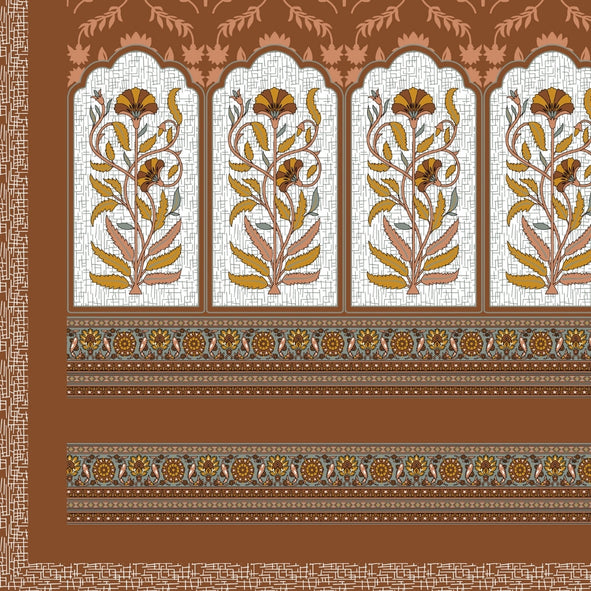 Mehrab Botanical Panel Toasted Cinnamon Premium Pure Cotton King Size Bedsheet