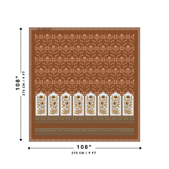 Mehrab Botanical Panel Toasted Cinnamon Premium Pure Cotton King Size Bedsheet