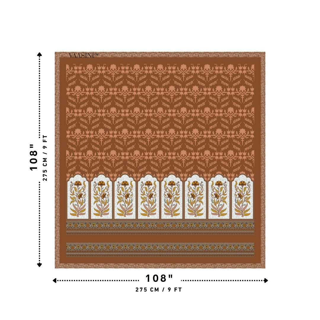 Mehrab Botanical Panel Toasted Cinnamon Premium Pure Cotton King Size Bedsheet