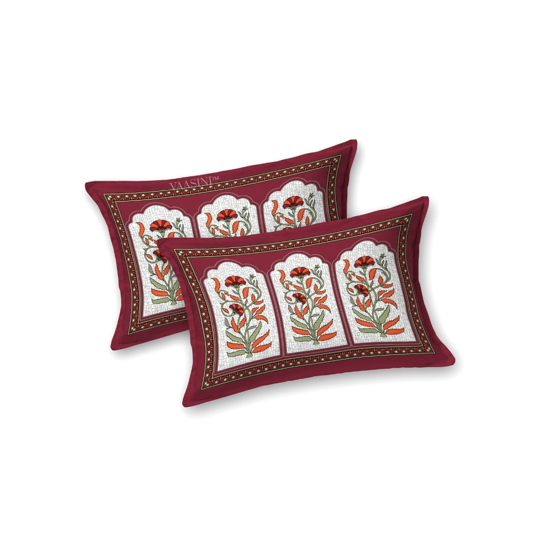 Mehrab Botanical Panel Velvet Mulberry Premium Pure Cotton King Size Bedsheet