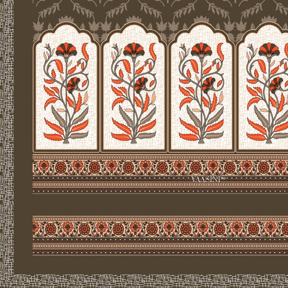 Mehrab Botanical Panel Dark Espresso Brown Premium Pure Cotton King Size Bedsheet