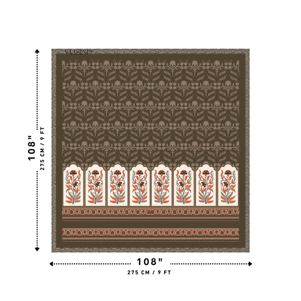 Mehrab Botanical Panel Dark Espresso Brown Premium Pure Cotton King Size Bedsheet