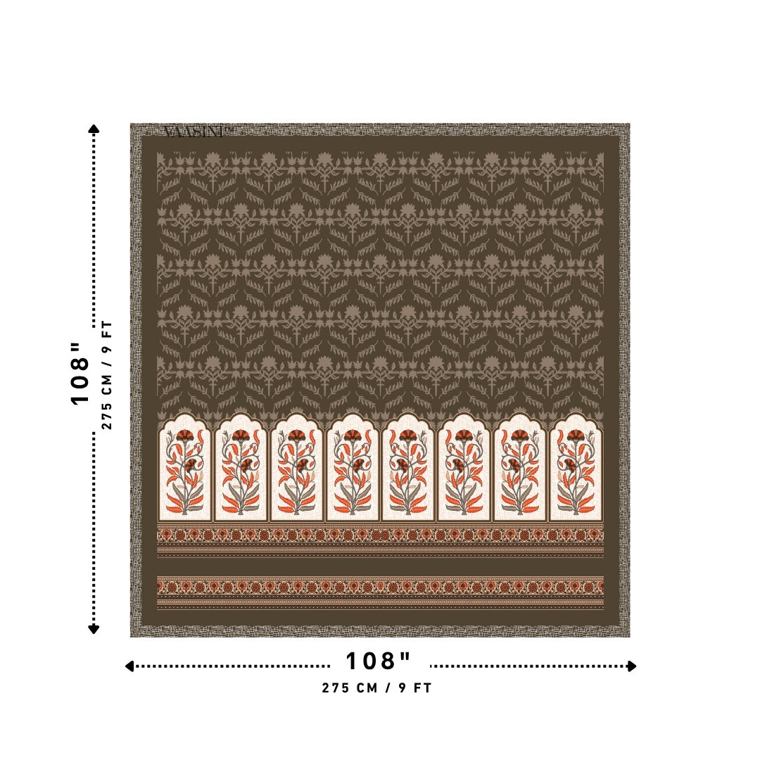 Mehrab Botanical Panel Dark Espresso Brown Premium Pure Cotton King Size Bedsheet