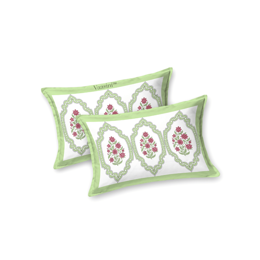 Gulabi Arches Mint Green Pure Cotton 300 TC King Size Bedsheet