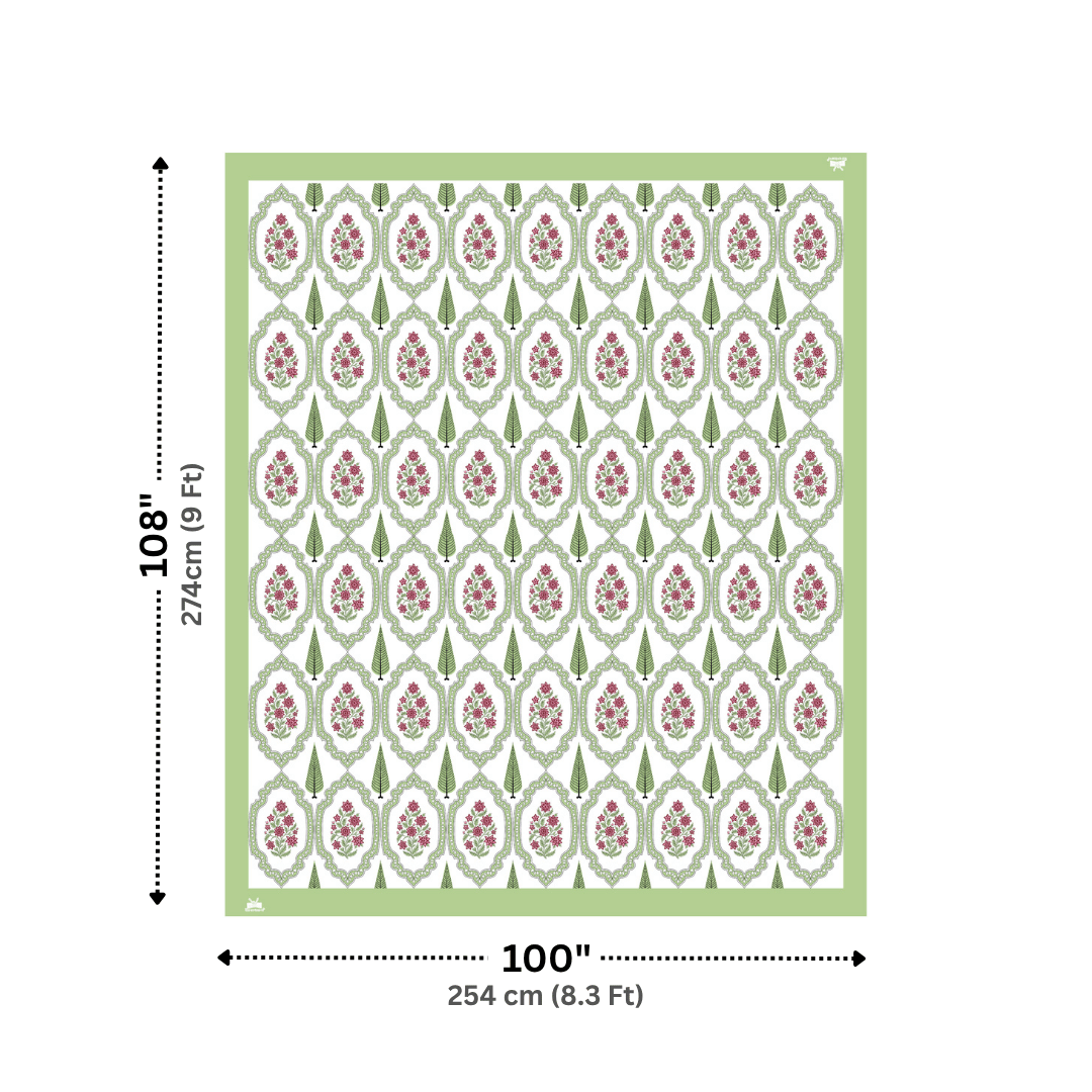 Gulabi Arches Mint Green Pure Cotton 300 TC King Size Bedsheet