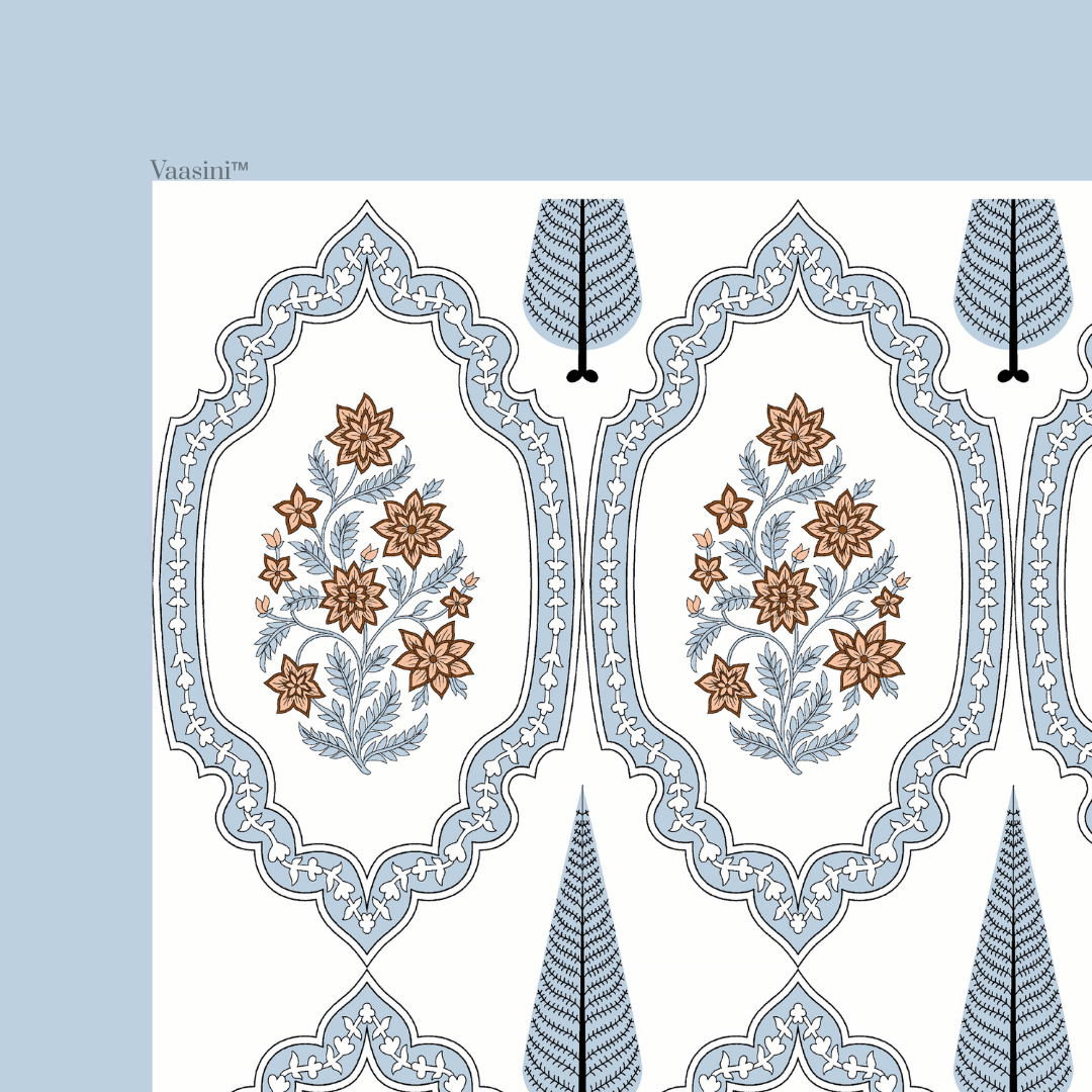Gulabi Arches Powder Blue Pure Cotton 300 TC King Size Bedsheet