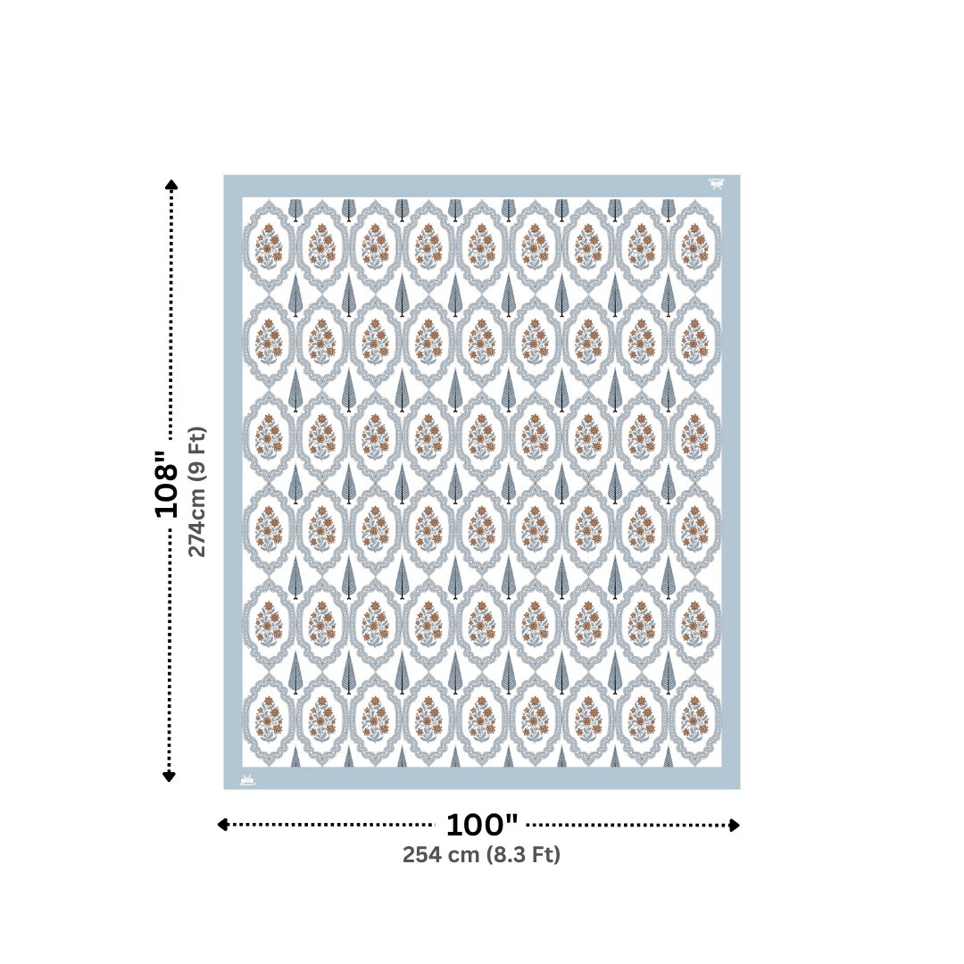 Gulabi Arches Powder Blue Pure Cotton 300 TC King Size Bedsheet