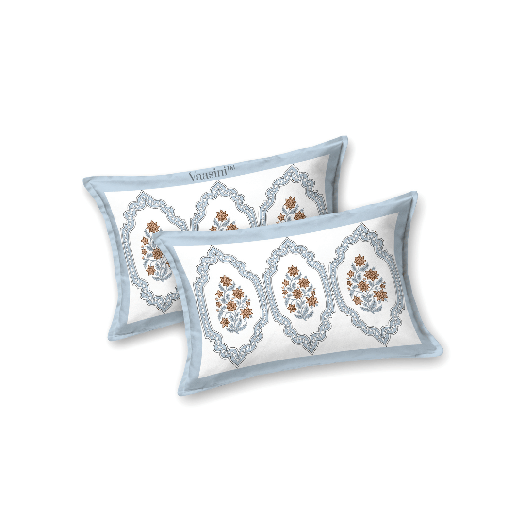 Gulabi Arches Powder Blue Pure Cotton 300 TC King Size Bedsheet