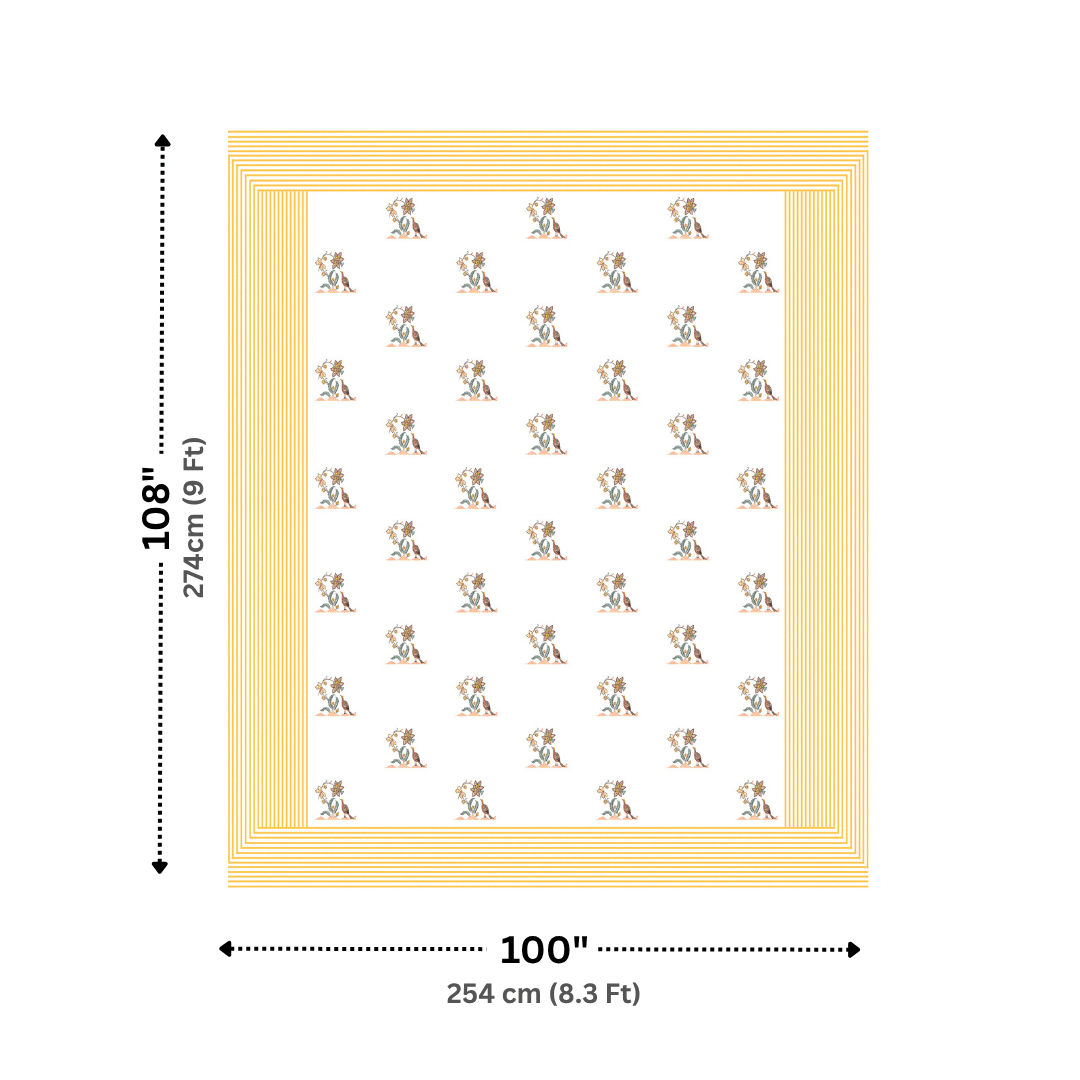 Mayura Vine Marigold Yellow Pure Cotton 300 TC King Size Bedsheet