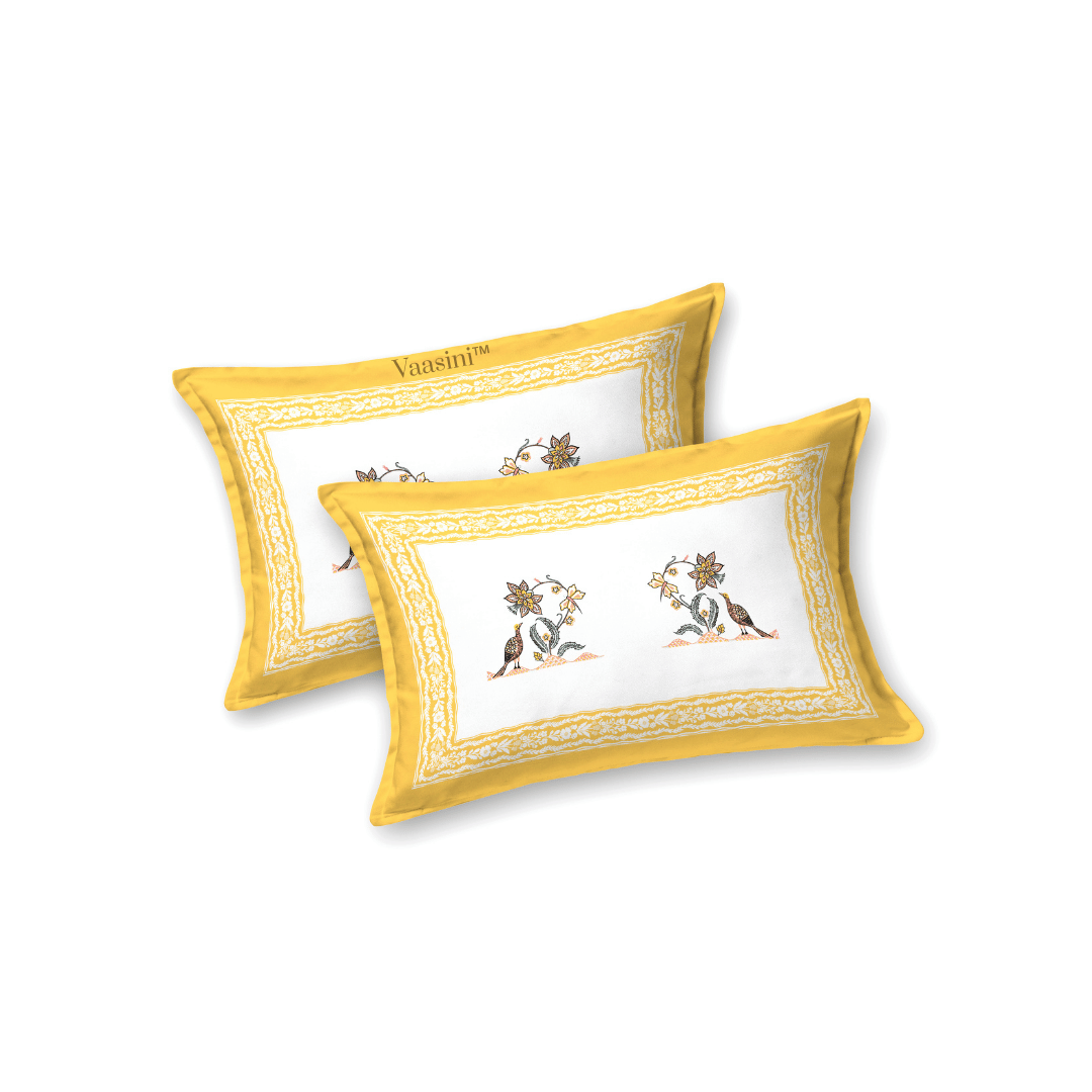Mayura Vine Marigold Yellow Pure Cotton 300 TC King Size Bedsheet