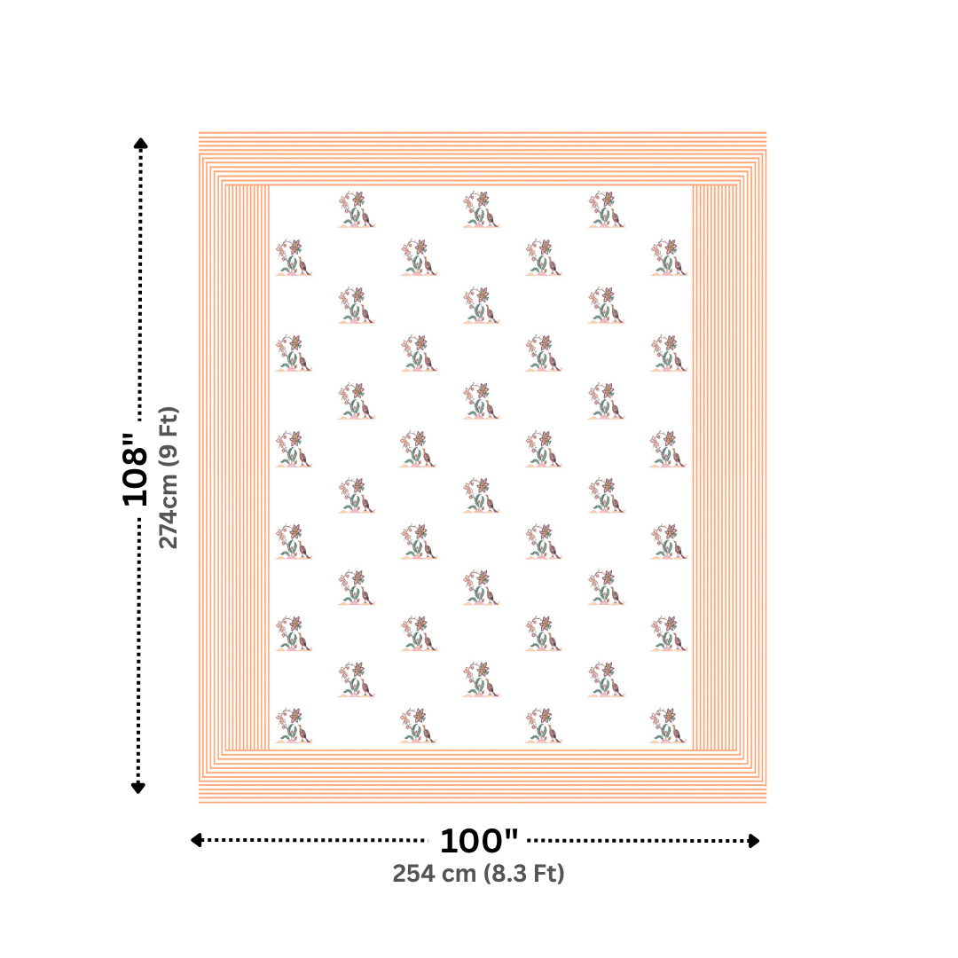 Mayura Vine Blush Pink Pure Cotton 300 TC King Size Bedsheet