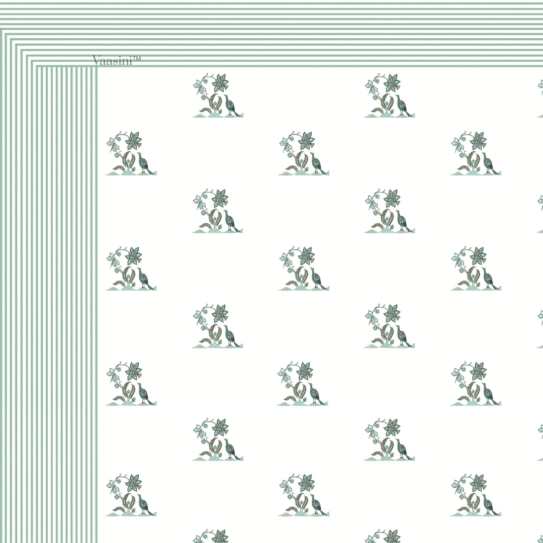 Mayura Vine Sage Green Pure Cotton 300 TC King Size Bedsheet
