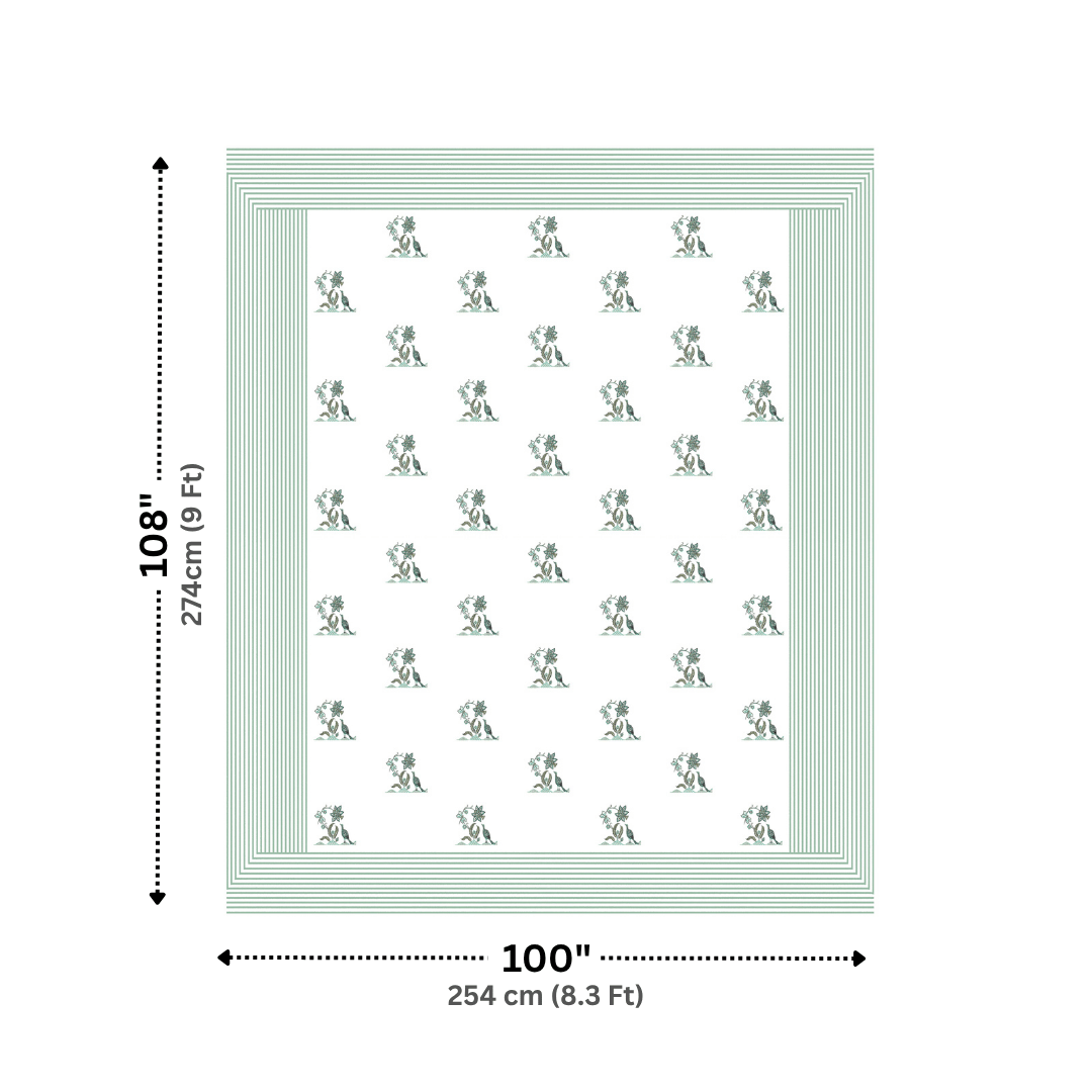 Mayura Vine Sage Green Pure Cotton 300 TC King Size Bedsheet