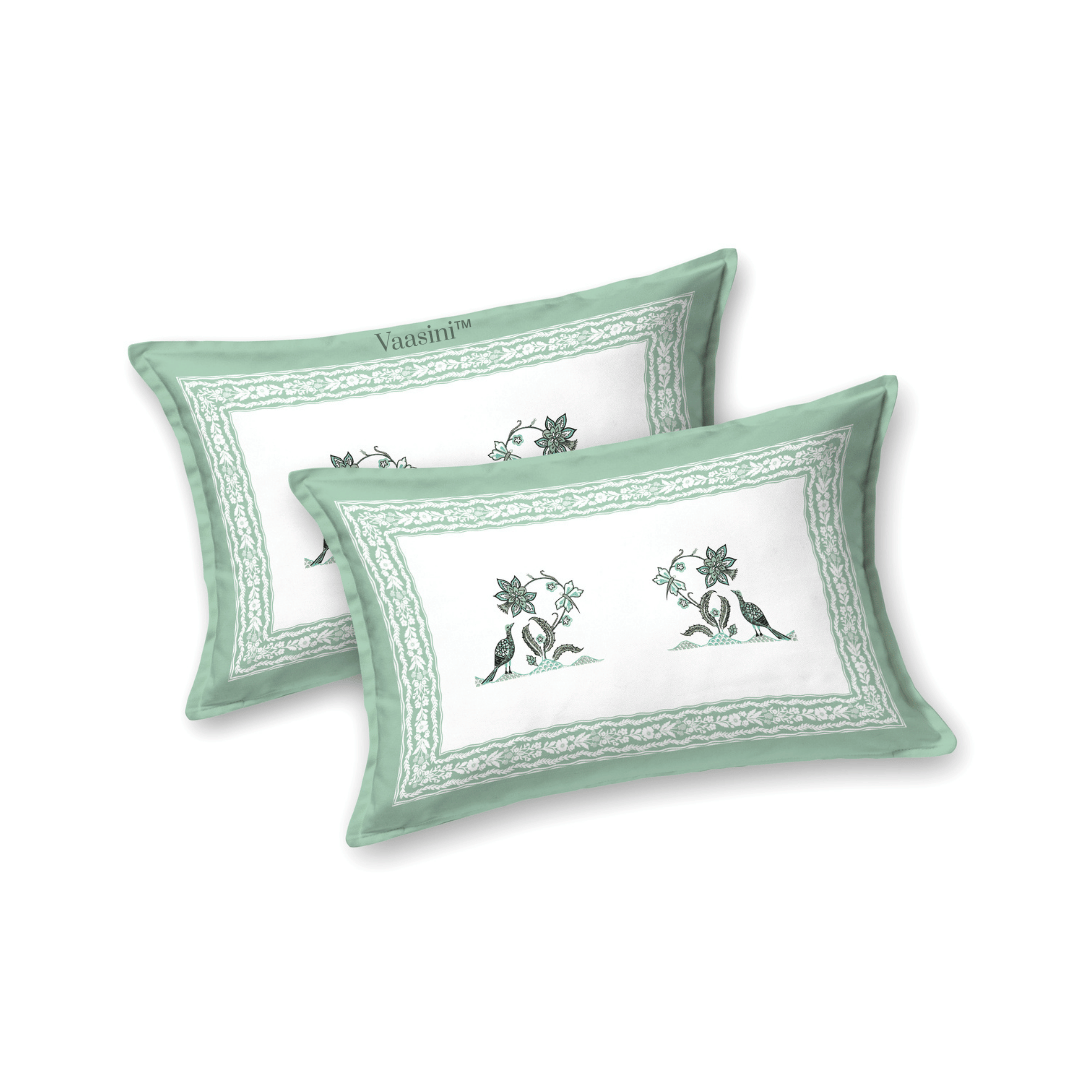 Mayura Vine Sage Green Pure Cotton 300 TC King Size Bedsheet