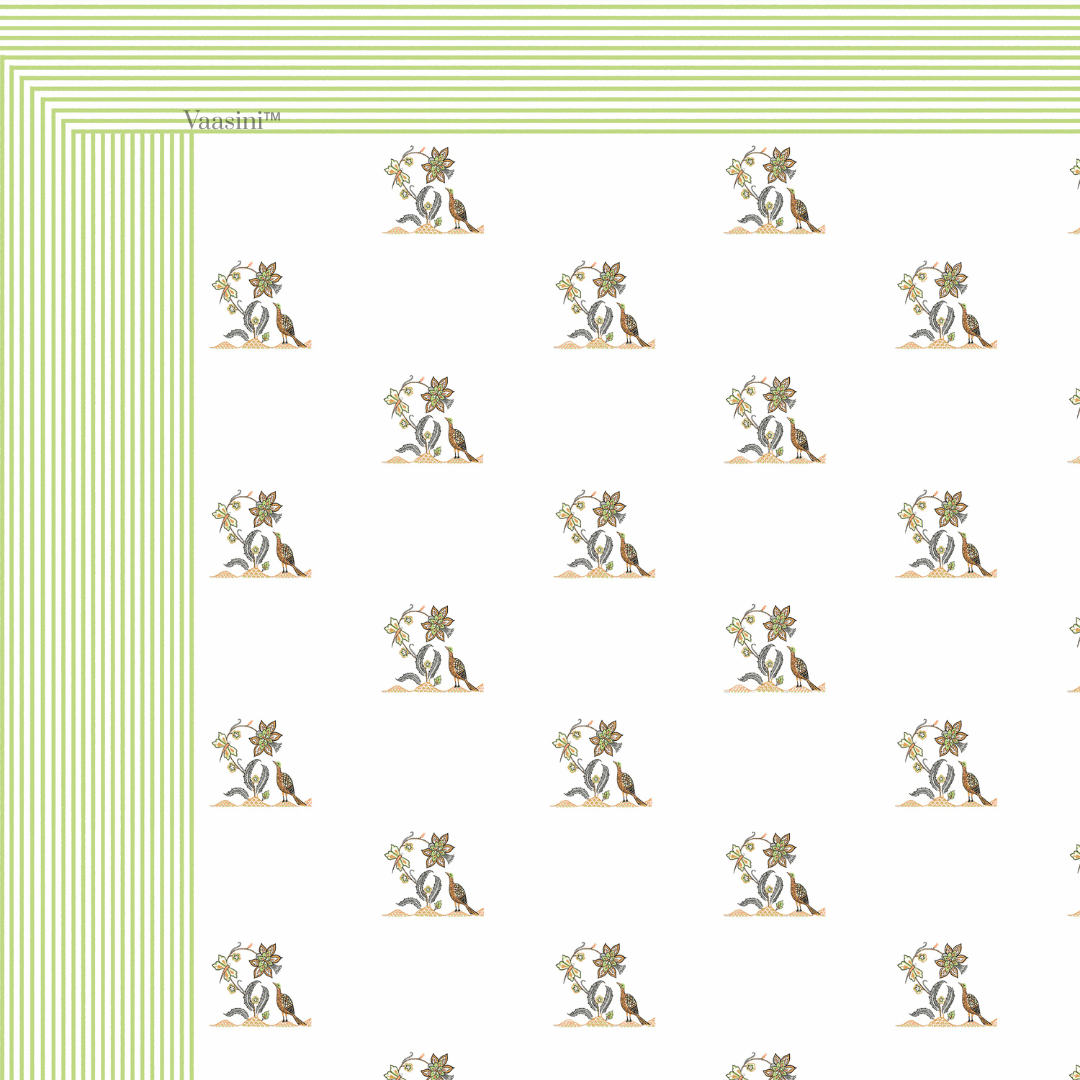Mayura Vine Olive Green Pure Cotton 300 TC King Size Bedsheet
