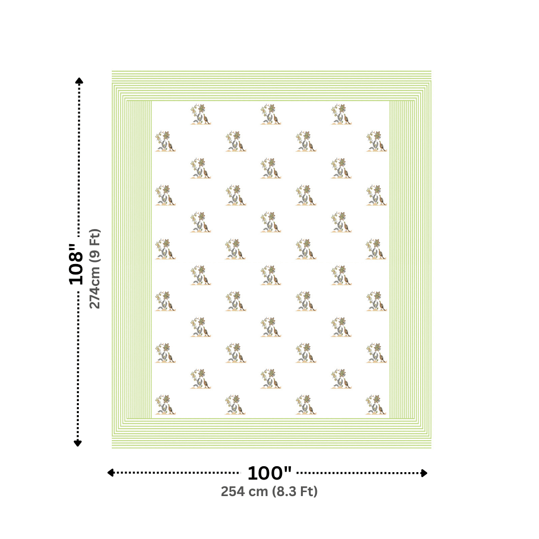 Mayura Vine Olive Green Pure Cotton 300 TC King Size Bedsheet
