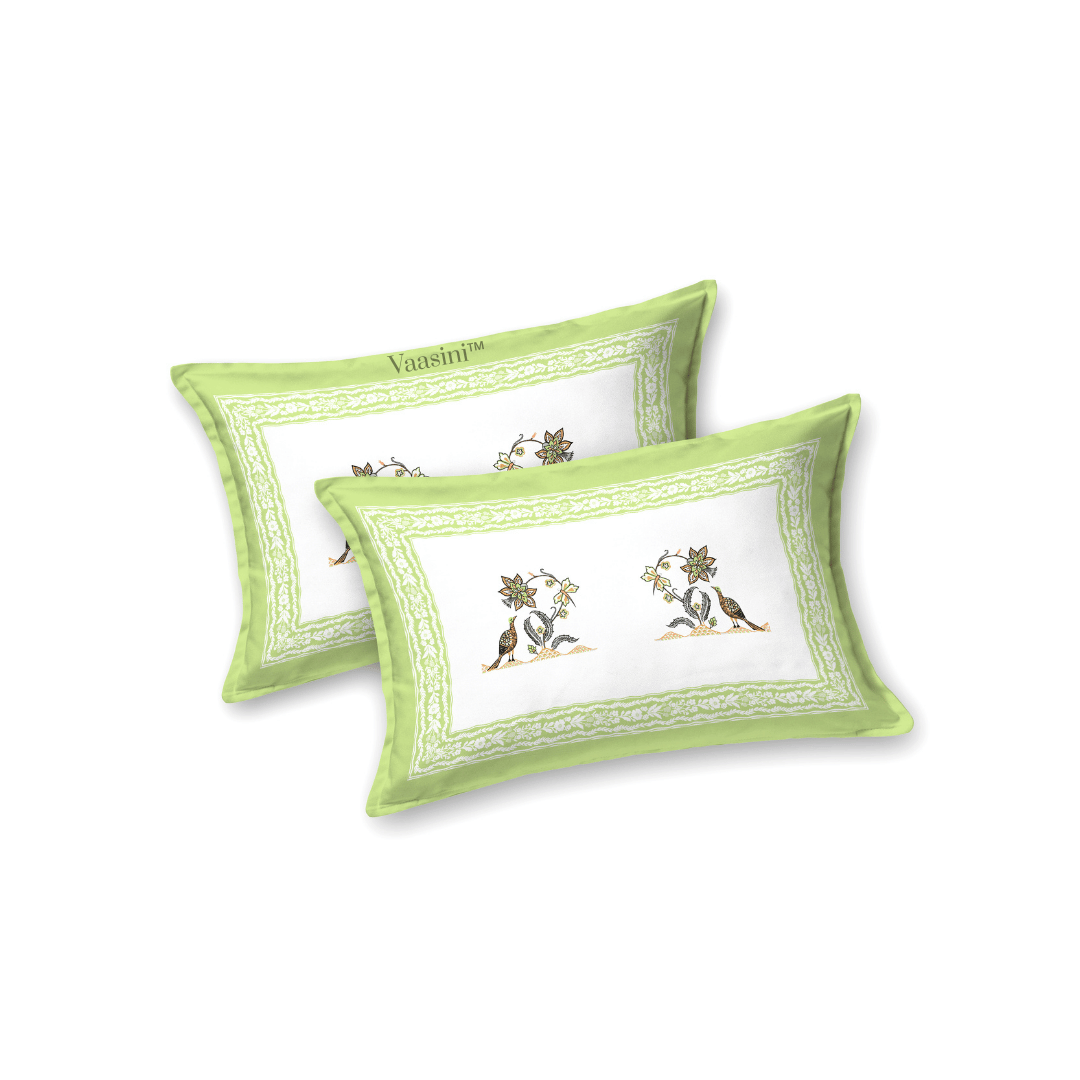 Mayura Vine Olive Green Pure Cotton 300 TC King Size Bedsheet