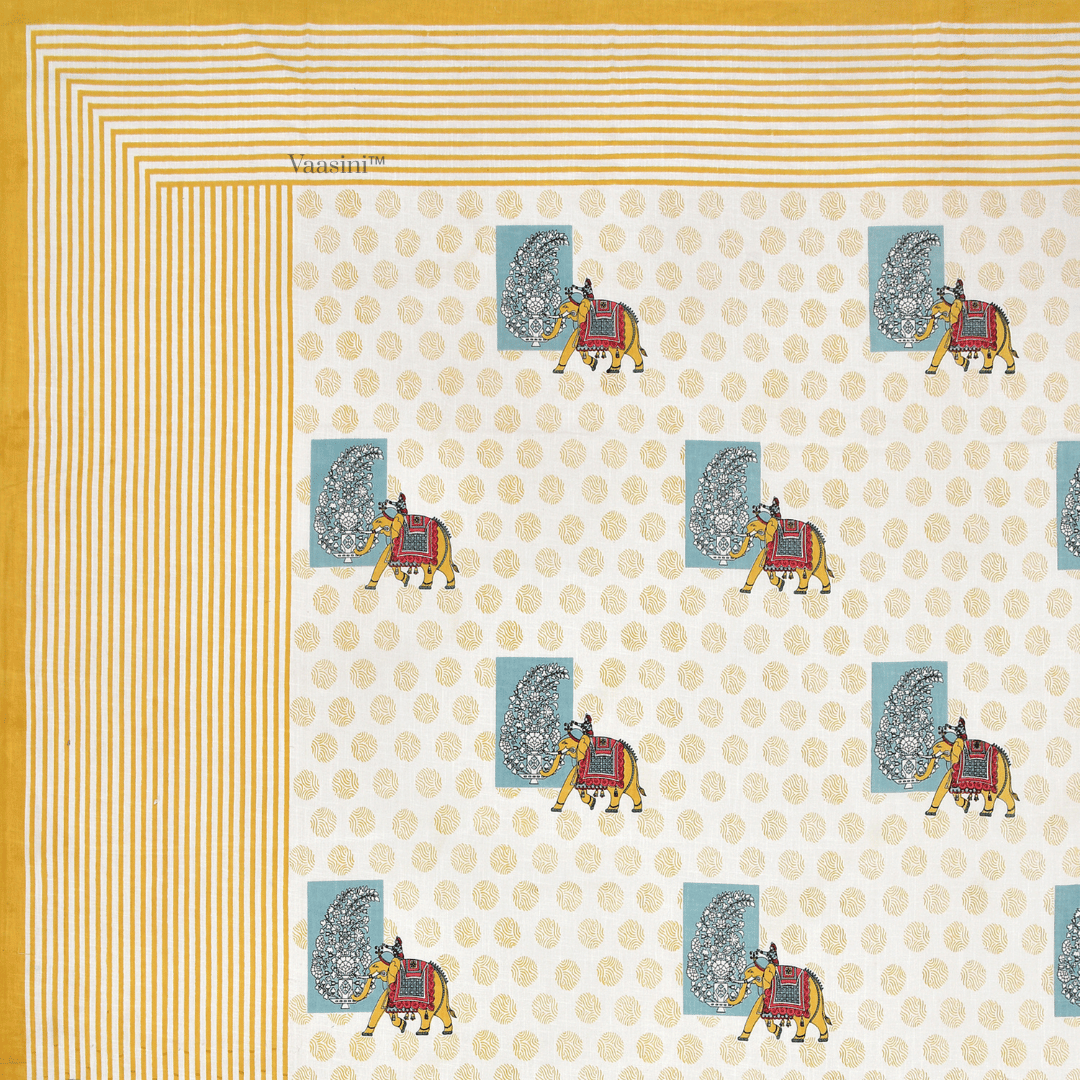 Shikargah Heritage Mustard Yellow Pure Cotton 300 TC King Size Bedsheet