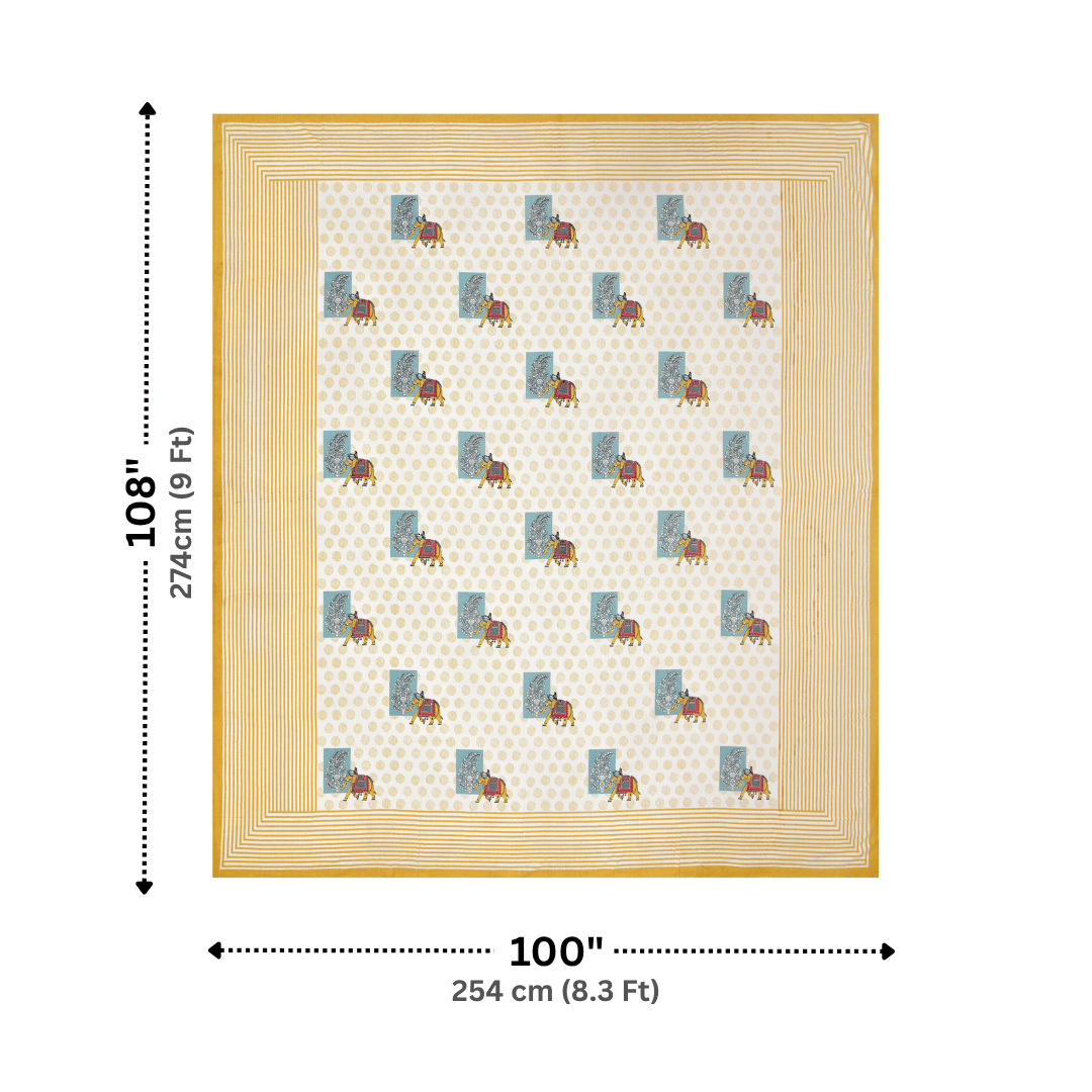 Shikargah Heritage Mustard Yellow Pure Cotton 300 TC King Size Bedsheet
