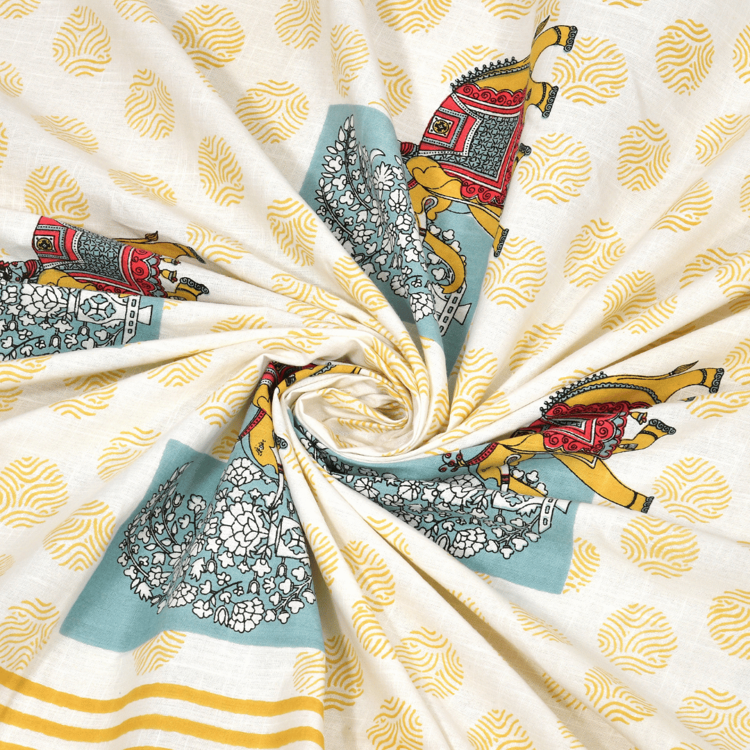 Shikargah Heritage Mustard Yellow Pure Cotton 300 TC King Size Bedsheet