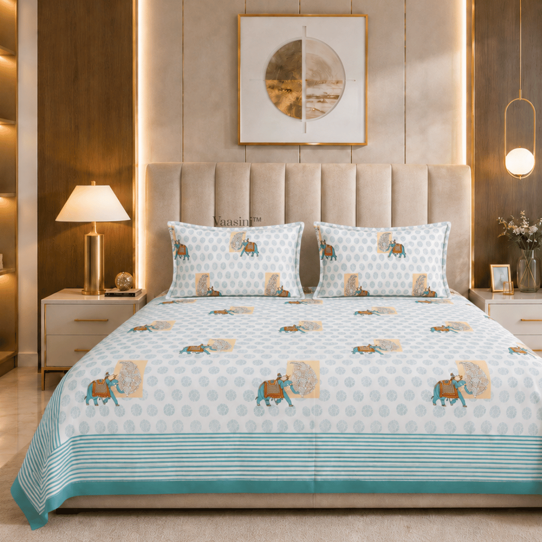 Shikargah Heritage Pine Green Pure Cotton 300 TC King Size Bedsheet