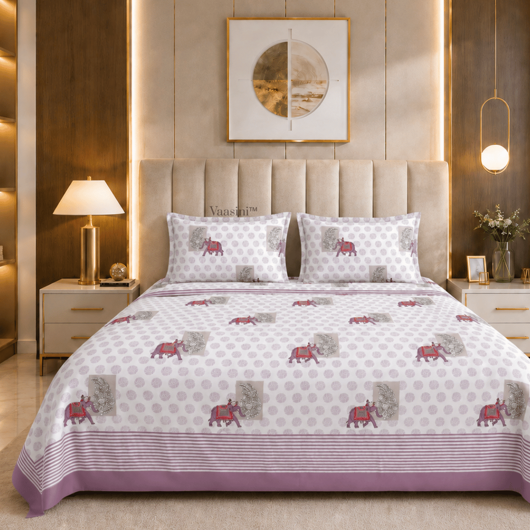 Shikargah Heritage Onion Pink Pure Cotton 300 TC King Size Bedsheet
